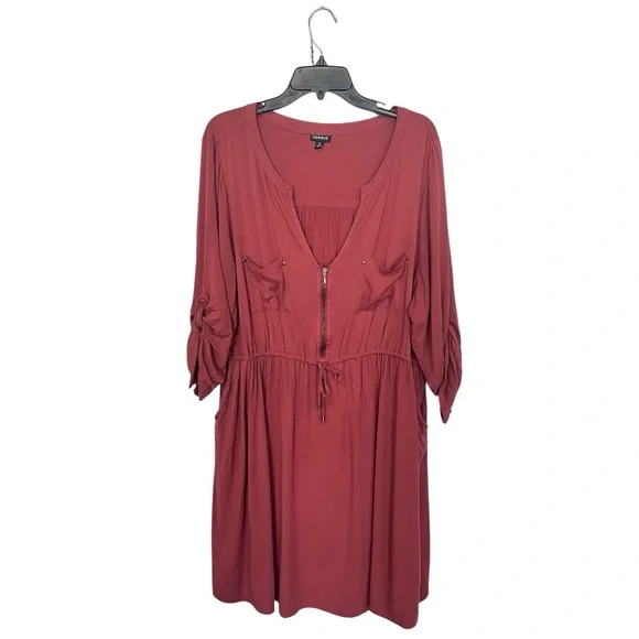 Torrid Plus-Size Burnt Orange Drawstring Waist Shirt Dress Size 3 - Picture 2 of 9